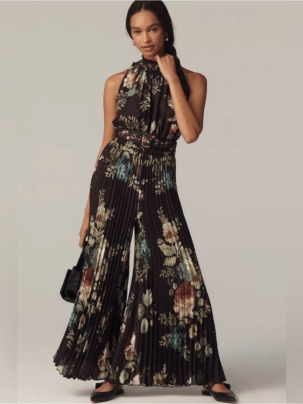 NWT Size XS -Ranna Gill Pleated Mock-Neck Floral Jumpsuit with Pockets (US$ 288)